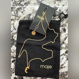 Maje Gold E Initial Pendant Necklace NWT